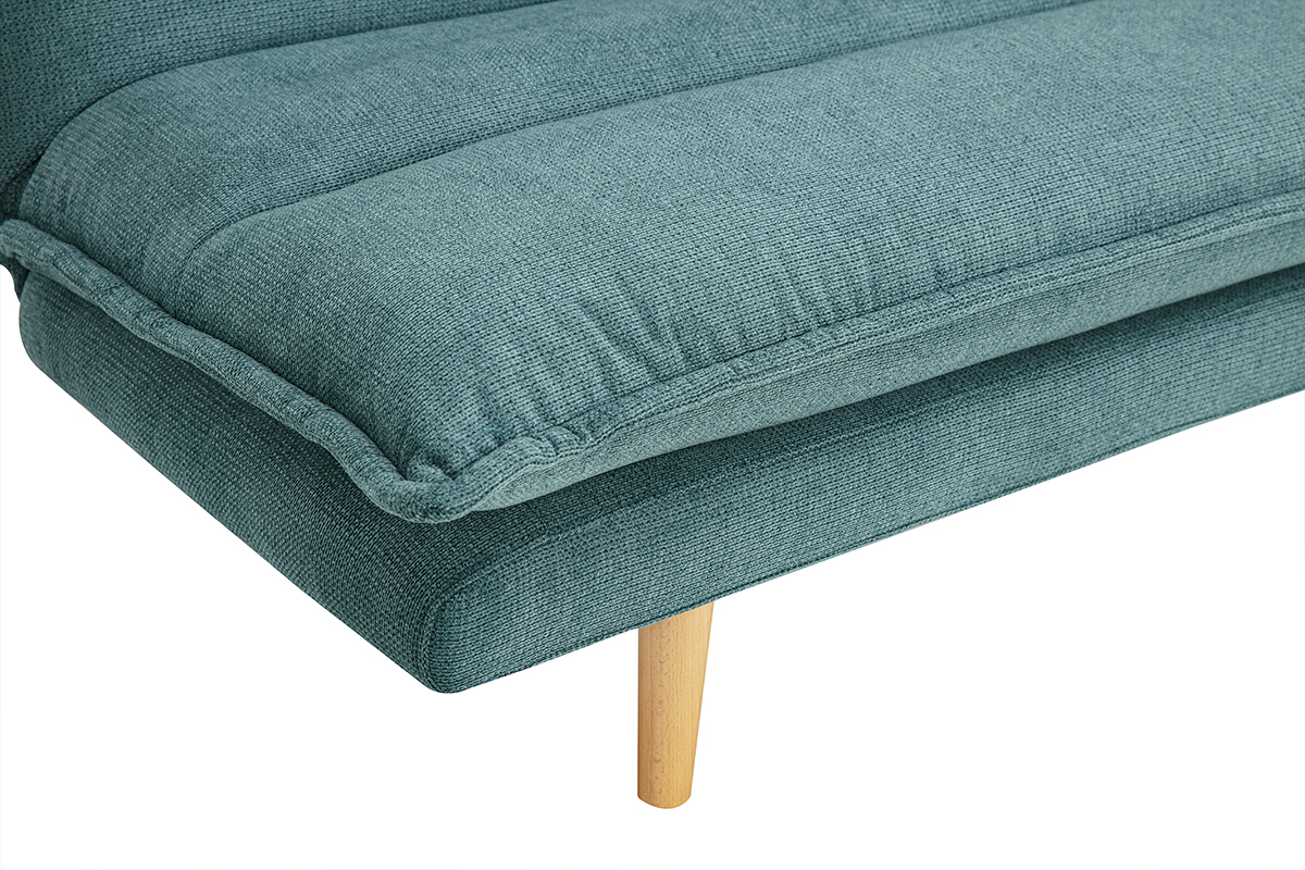 Canap� convertible 3 places effet velours vert c�ladon et bois clair