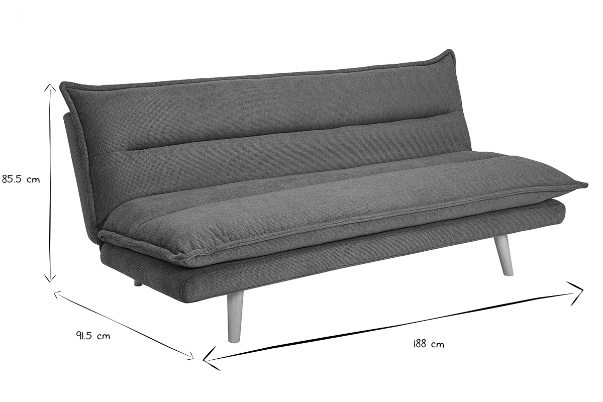 Canap� convertible 3 places en tissu velours c�ladon et bois clair BINGO