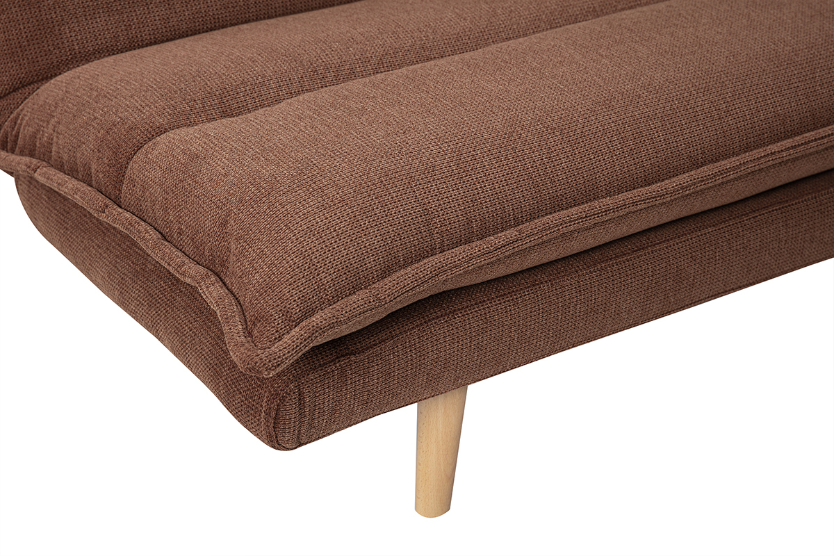 Coin du canap� BINGO en tissu terre br�l�e avec pied en bois clair.