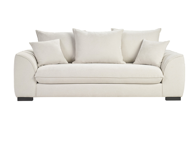 Canap&eacute; convertible 3 places en tissu effet velours beige avec matelas 12 cm ARMAND