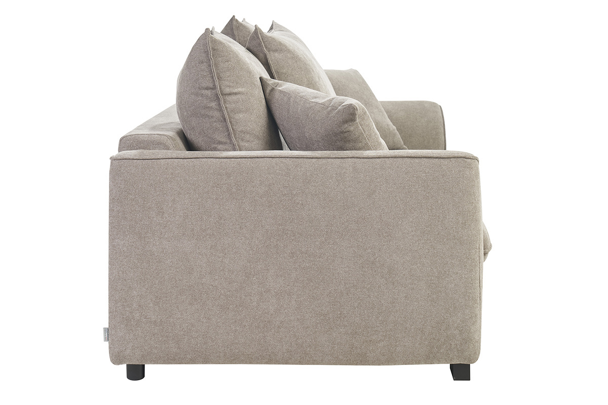 Canap� convertible 3 places taupe effet velours, vue lat�rale.