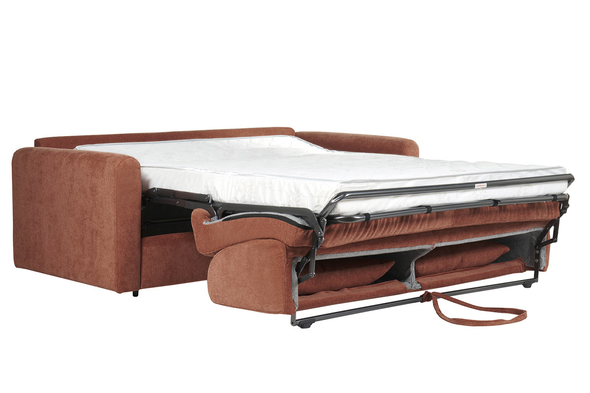 Canap� convertible 3 places en tissu effet velours terre br�l�e avec matelas 13 cm LETTO
