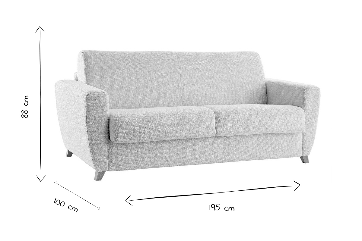Dimensions du canap� convertible GRAHAM : 88 cm de hauteur, 100 cm de profondeur, 195 cm de largeur.
