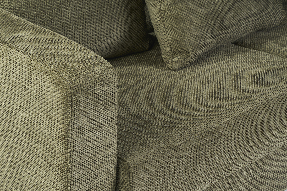 Canap� convertible 3 places en tissu velours chenille vert kaki, vue rapproch�e des coussins