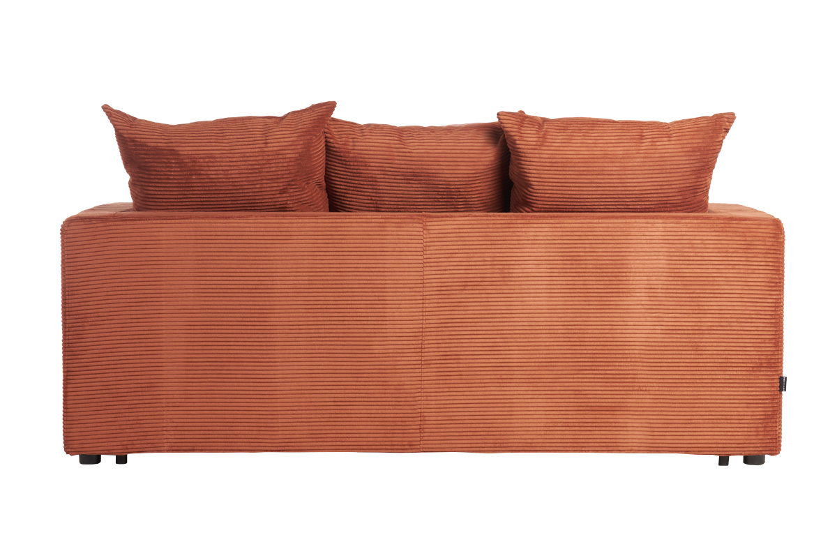 Canap� convertible 3 places en tissu velours c�tel� terracotta avec matelas 13 cm BACIO