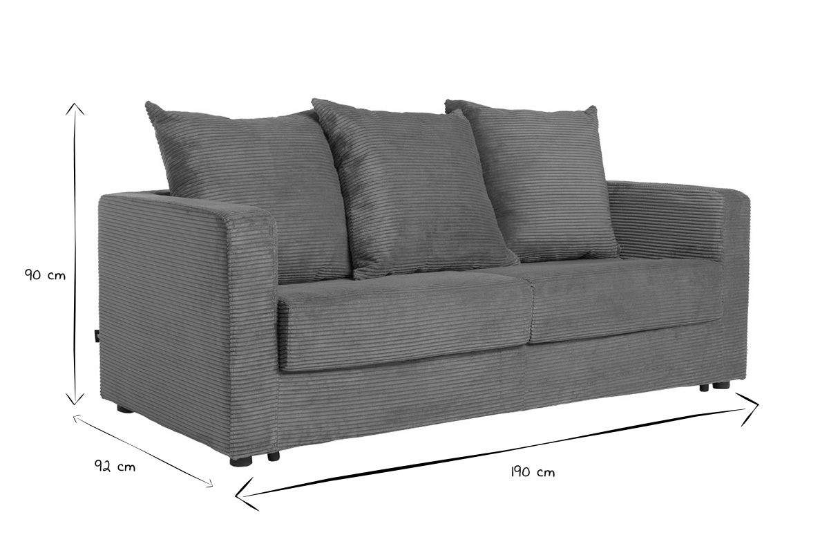 Canap� convertible 3 places en tissu velours c�tel� terracotta avec matelas 13 cm BACIO