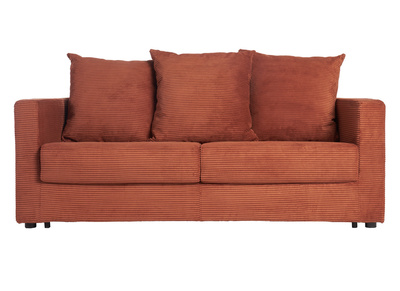 Canap&eacute; convertible 3 places en tissu velours c&ocirc;tel&eacute; terracotta avec matelas 13 cm BACIO