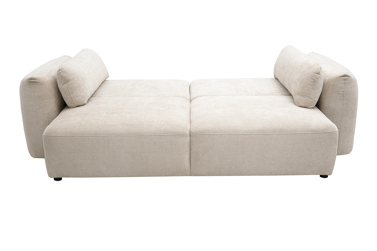 Canap� convertible SWELL beige en velours chenille, en position d�pli�e, vue de dessus.