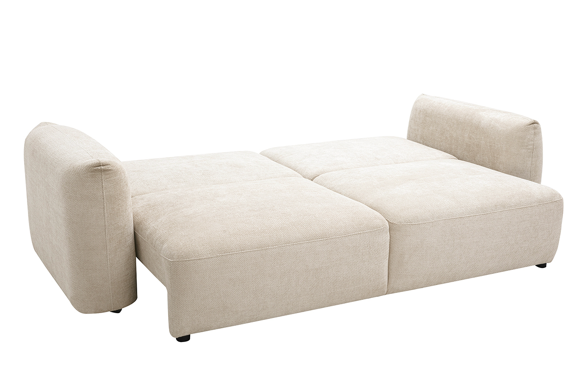 Canap� convertible SWELL en tissu velours chenille beige, avec les dossiers abaiss�s, vue d'angle.