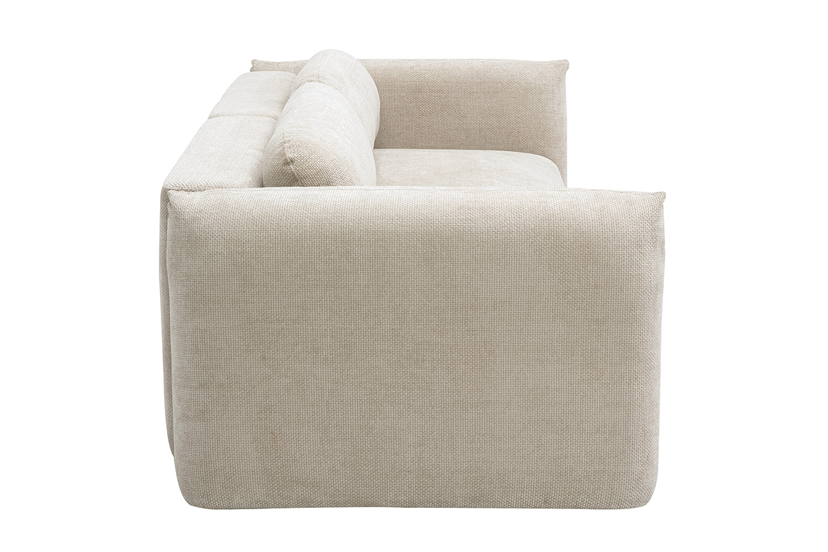 Canap� convertible beige, tissu velours chenille, vue lat�rale.