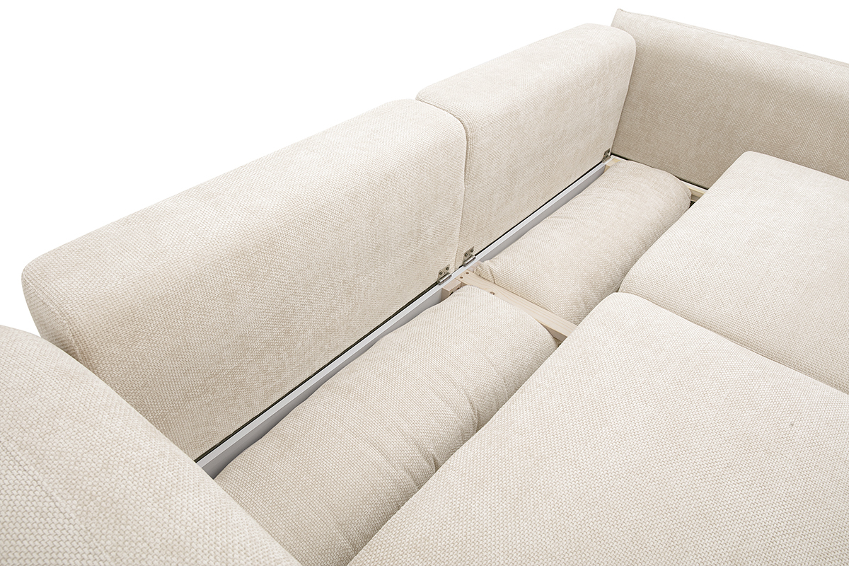 Canap� convertible beige SWELL en tissu velours, vue int�rieure du coffre ouvert.