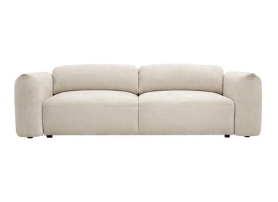Canap&eacute; convertible 4 places avec coffre en tissu velours chenille beige SWELL