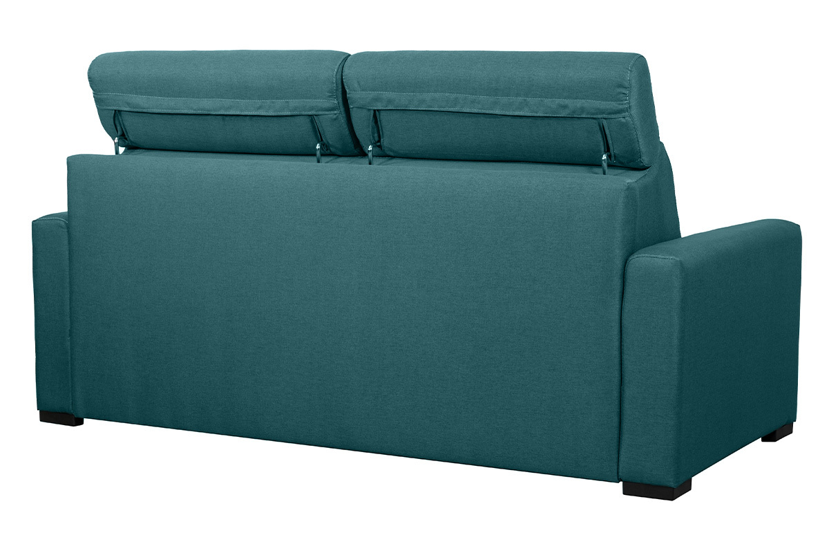 Canap� convertible avec t�ti�res ajustables 3 places en tissu bleu canard avec matelas 18 cm NORO