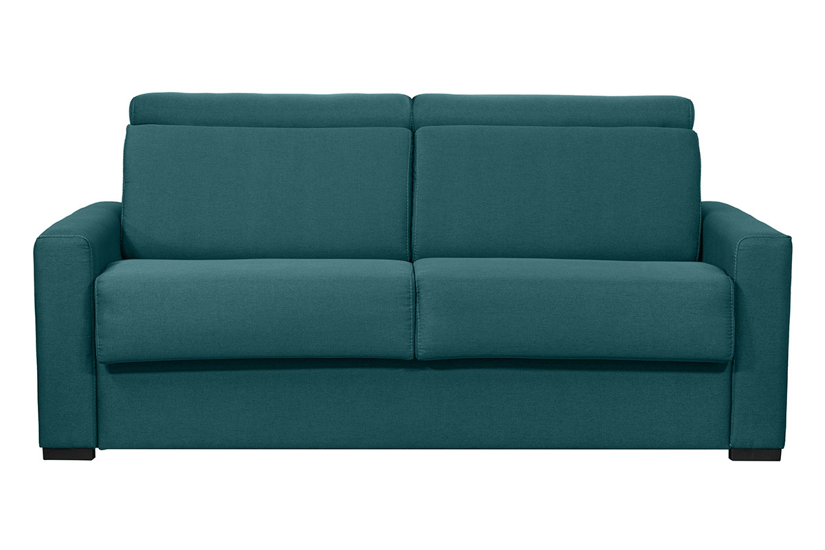 Canap� convertible avec t�ti�res ajustables 3 places en tissu bleu canard avec matelas 18 cm NORO
