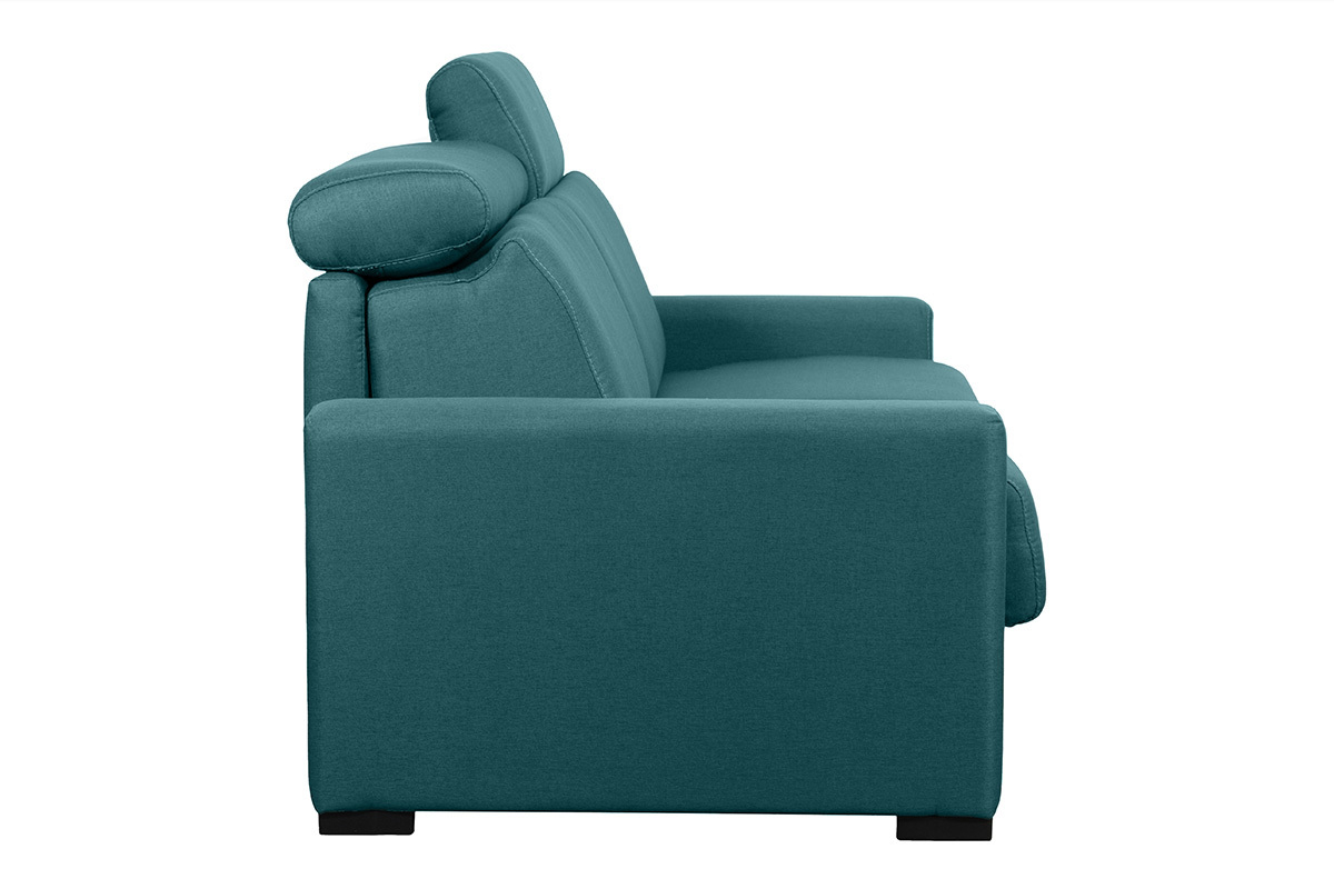 Canap� convertible avec t�ti�res ajustables 3 places en tissu bleu canard avec matelas 18 cm NORO