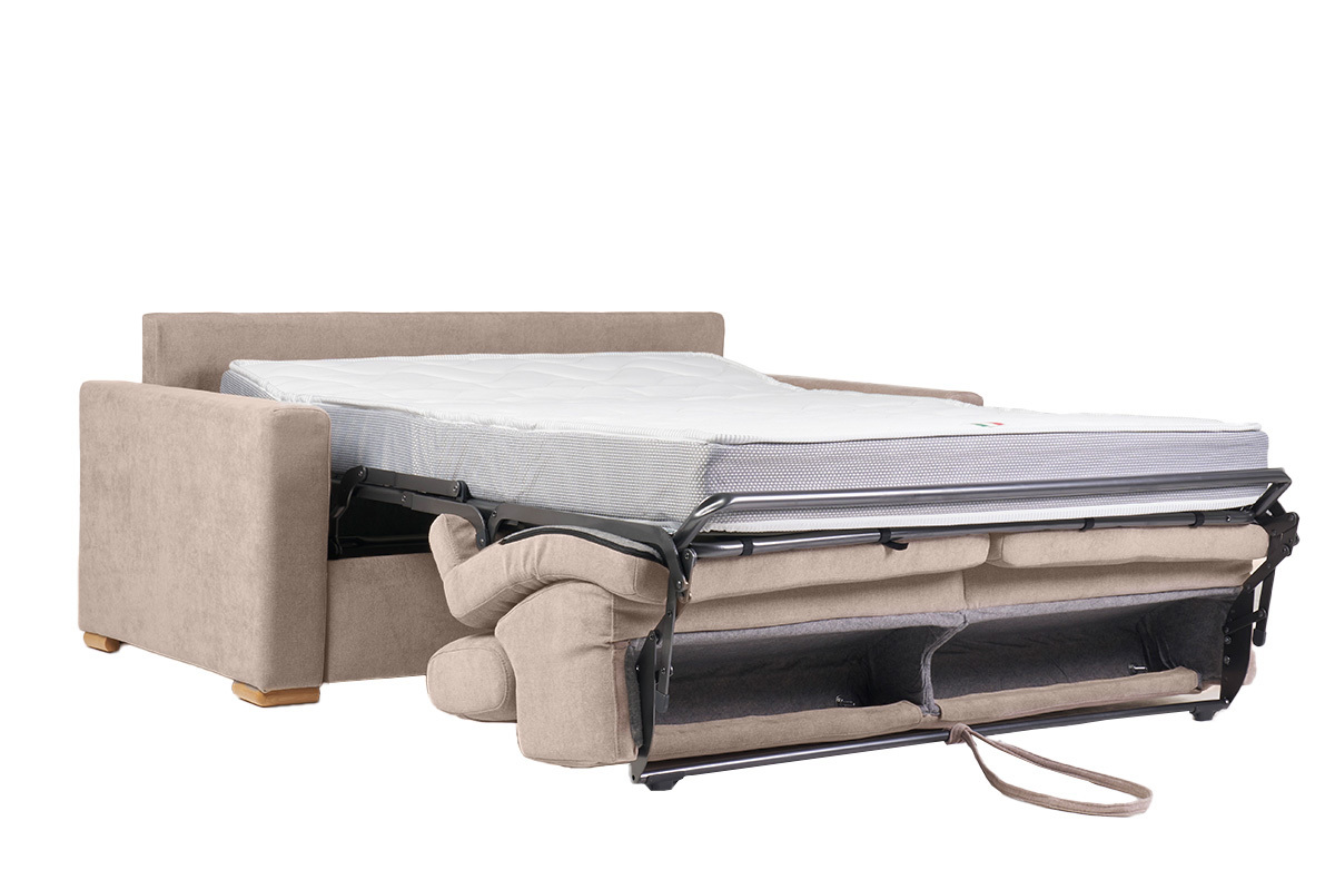 Canap� convertible avec t�ti�res ajustables 3 places en tissu effet velours beige avec matelas 18 cm NORO