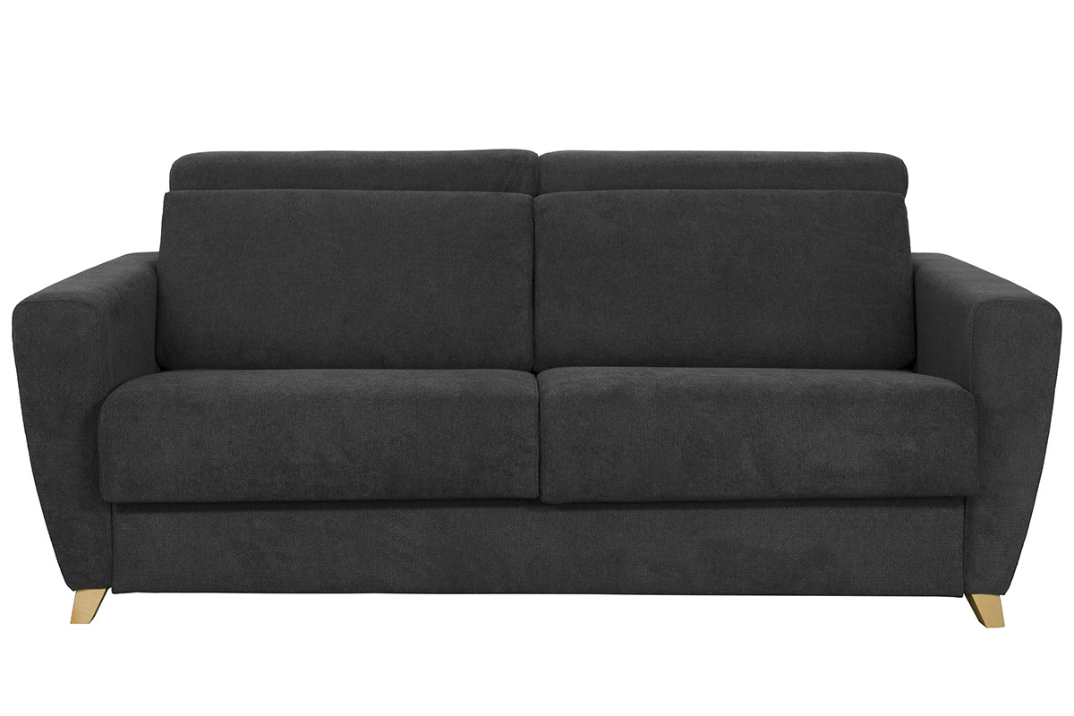 Canap� convertible 3 places en tissu effet velours gris anthracite, vue de face.