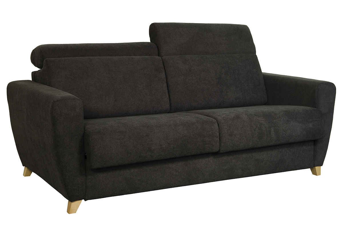 Canap� convertible GOYA 3 places en tissu effet velours gris anthracite avec t�ti�res ajustables, vue de face.