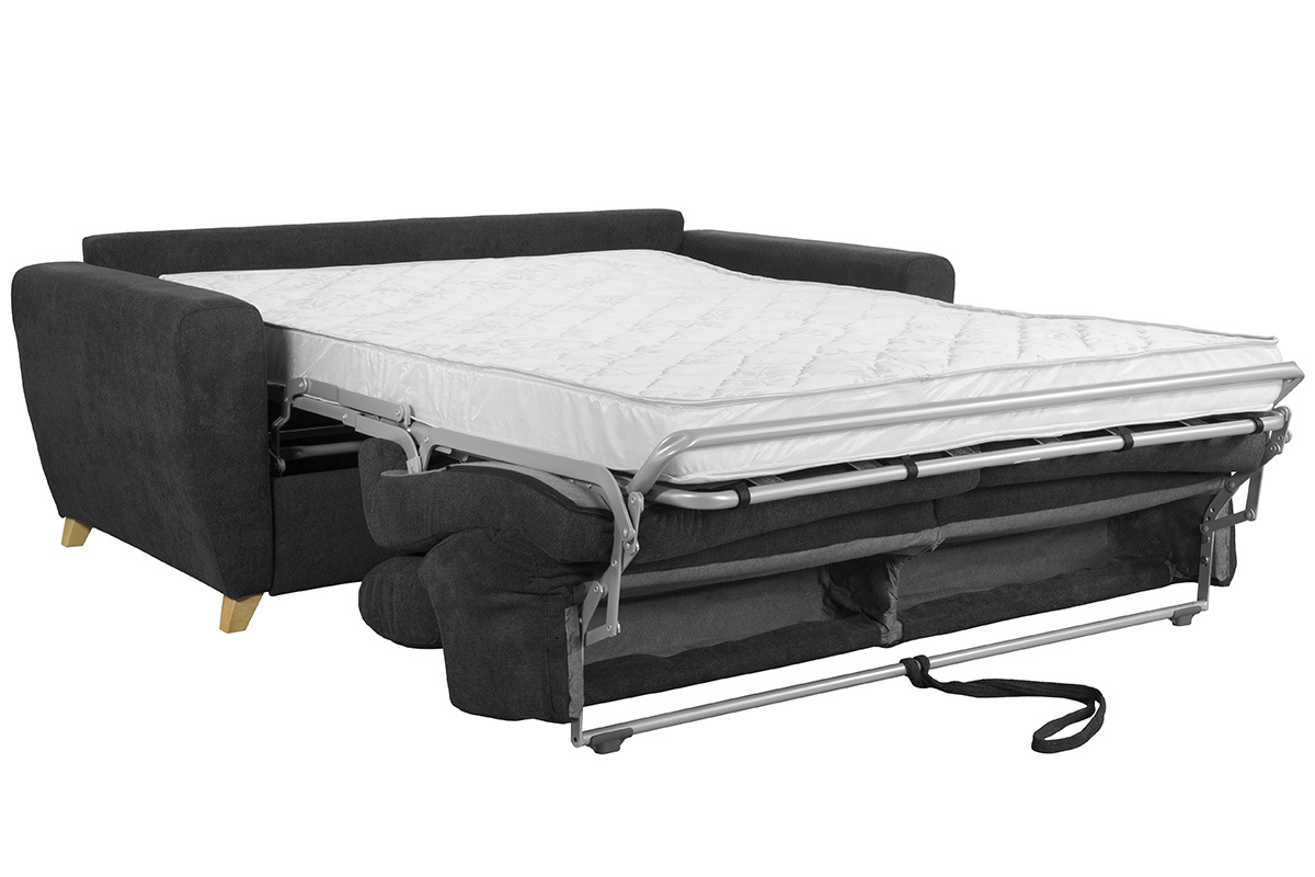 Canap� convertible GOYA gris anthracite, matelas de 13 cm, t�ti�res ajustables, vue lat�rale avec lit d�pli�