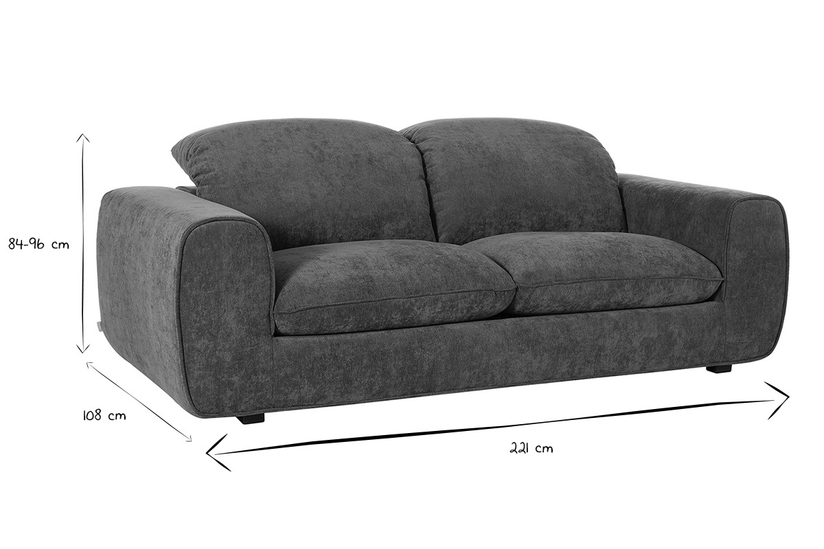 Dimensions du canap� convertible NOAM en noir et blanc, 84-96 cm de haut, 221 cm de large, 108 cm de profondeur.