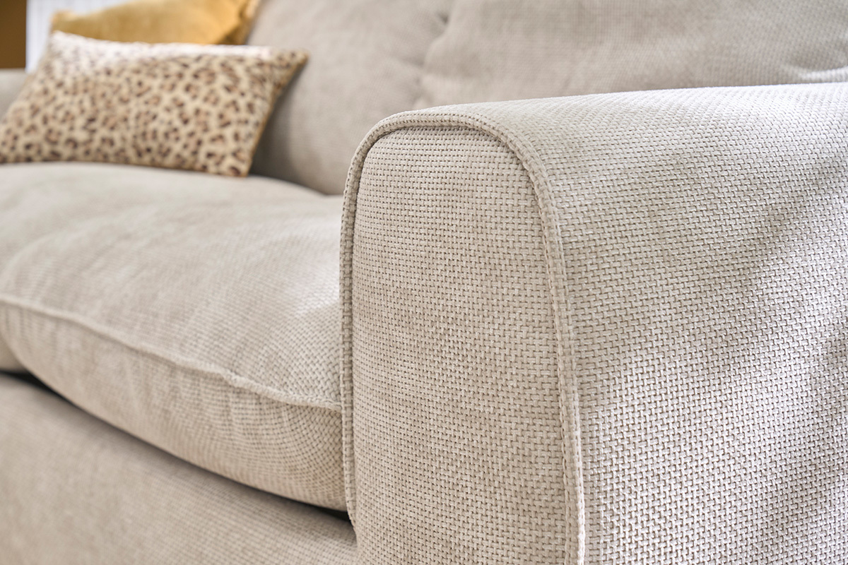 Canap� convertible avec t�ti�res ajustables 3 places en tissu velours chenille beige NOAM