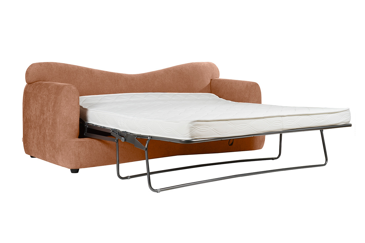 Canap� convertible d�houssable 3-4 places design haricot en tissu effet velours terre br�l�e SACHA