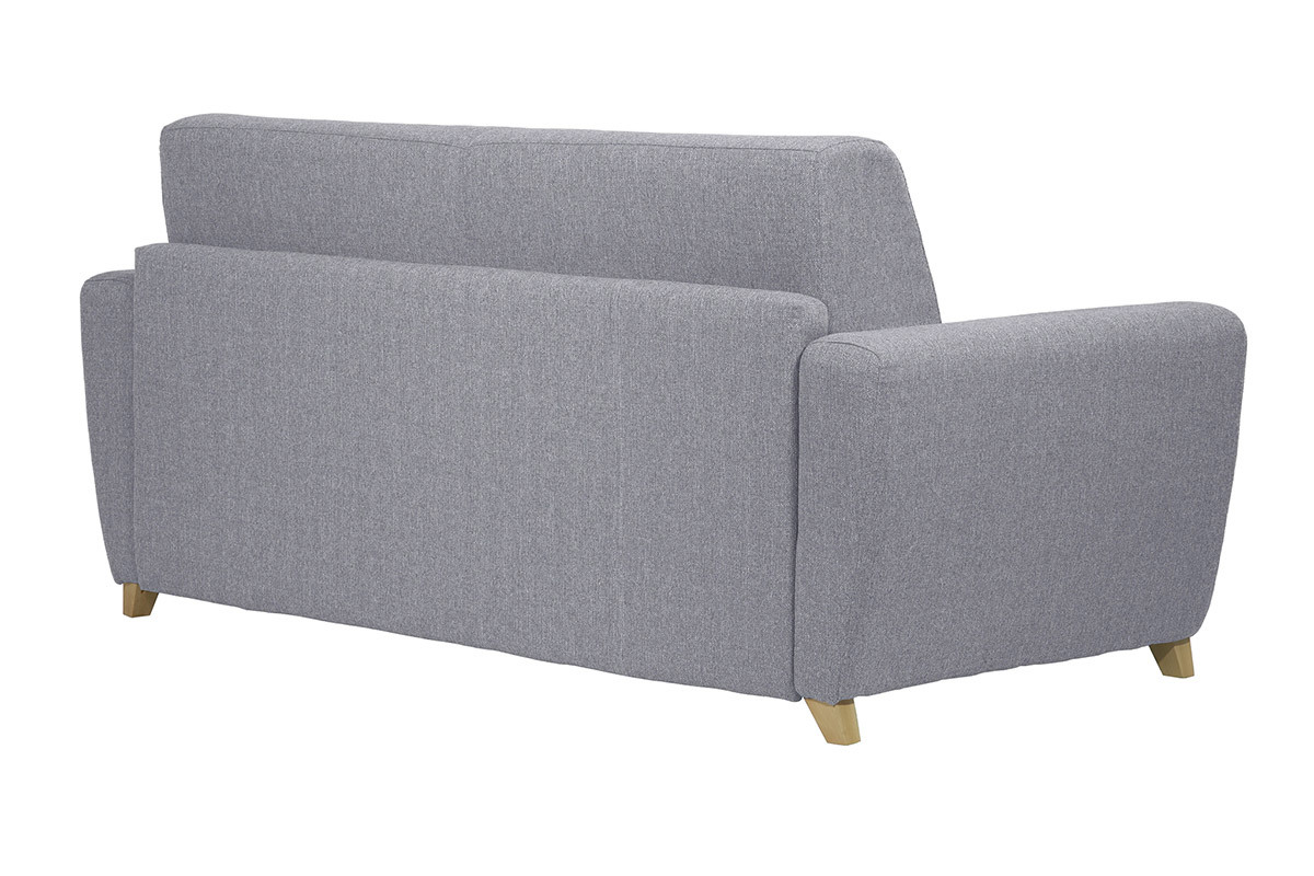 Canap� convertible GRAHAM en tissu gris clair avec pi�tement en bois, vue de dos.