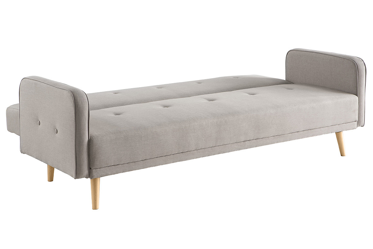 Canap� convertible scandinave 3 places avec repose-pieds en tissu beige et bois clair ULLA
