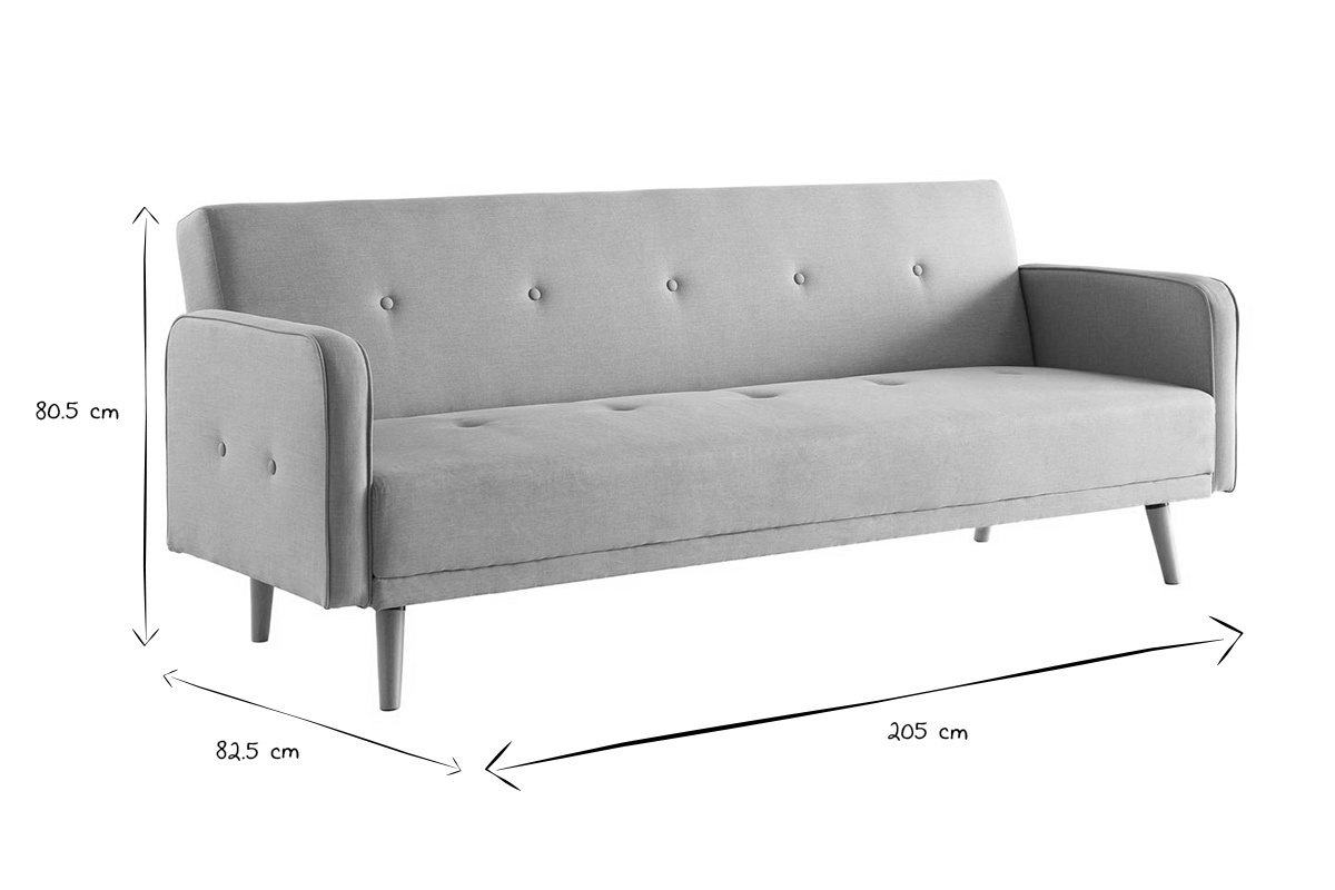 Canap� convertible scandinave 3 places en tissu beige et bois clair ULLA