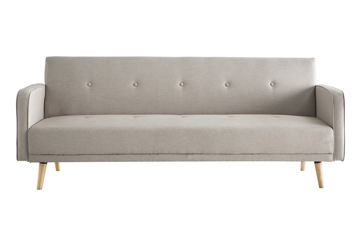 Canap� convertible scandinave 3 places en tissu beige et bois clair ULLA