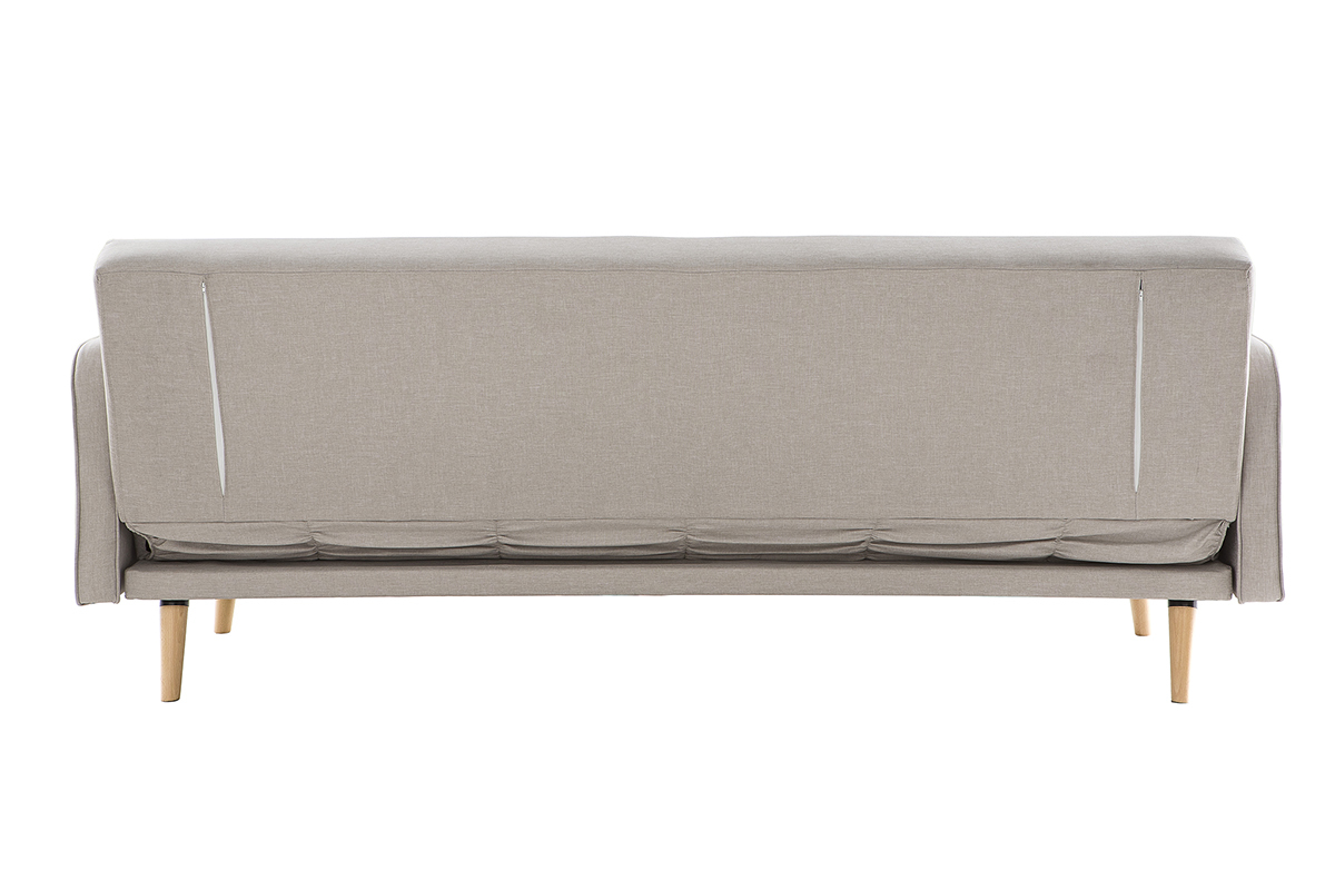Canap� convertible scandinave 3 places en tissu beige et bois clair ULLA