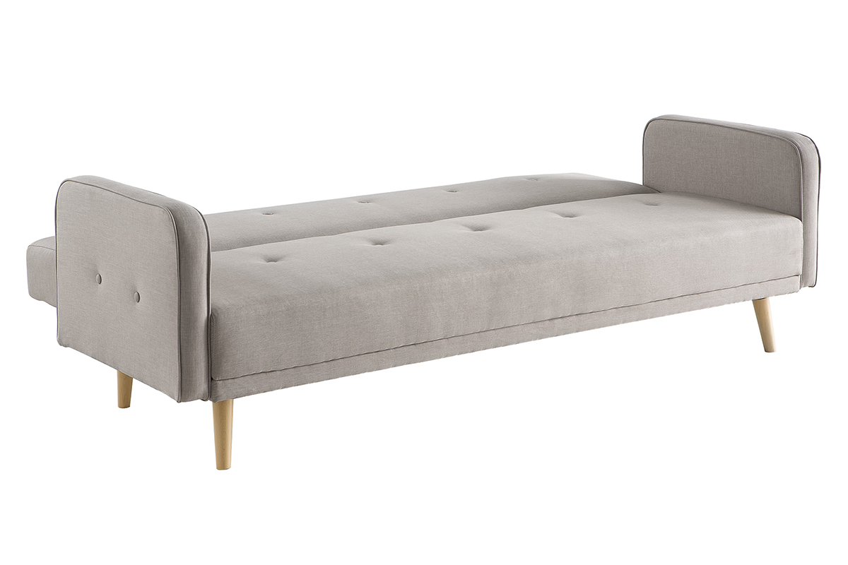 Canap� convertible scandinave 3 places en tissu beige et bois clair ULLA