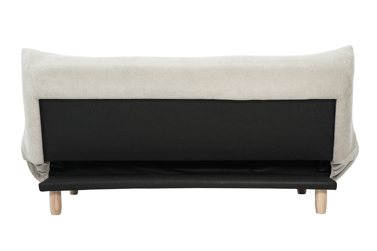 Canap� convertible scandinave 3 places en tissu beige, vue de dos, avec pieds en bois clair.