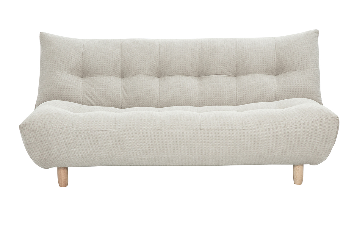 Canap� convertible scandinave 3 places en tissu beige, vue de face.