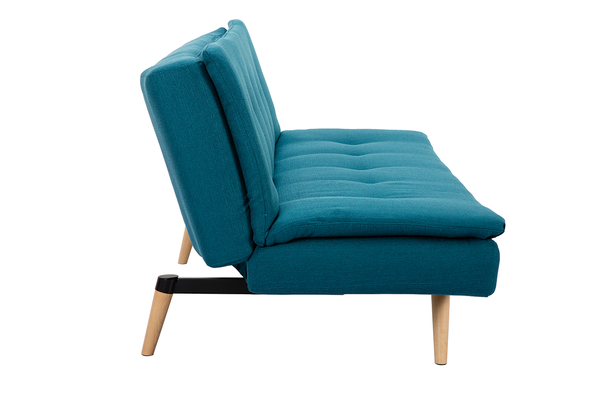 Canap� convertible scandinave 3 places en tissu bleu canard et bois clair SENSO