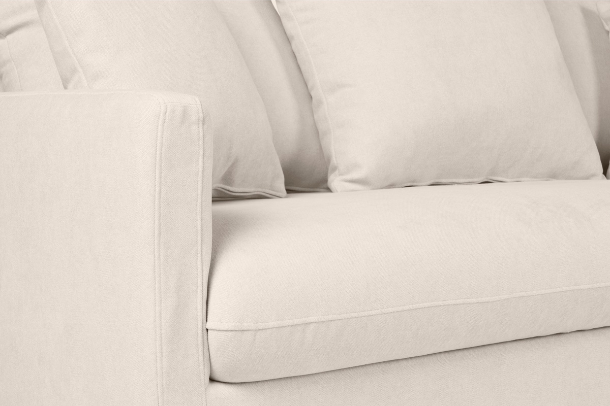 Canap� convertible scandinave 3 places en tissu effet velours beige et bois clair LOUISE