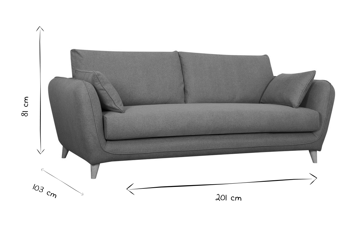 Canap� convertible scandinave 3 places en tissu gris anthracite et bois clair avec matelas 10 cm CREEP