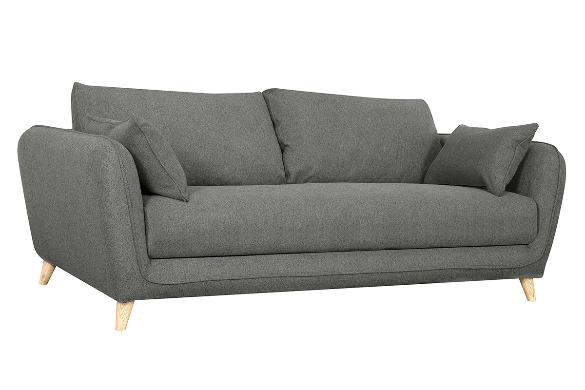 Canap� convertible scandinave 3 places en tissu gris anthracite et bois clair avec matelas 10 cm CREEP