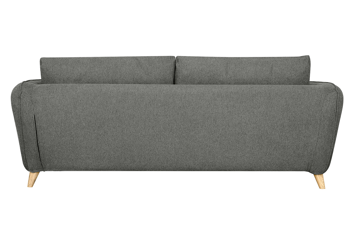 Canap� convertible scandinave 3 places en tissu gris anthracite et bois clair avec matelas 10 cm CREEP