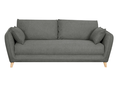 Canap&eacute; convertible scandinave 3 places en tissu gris anthracite et bois clair avec matelas 10 cm CREEP