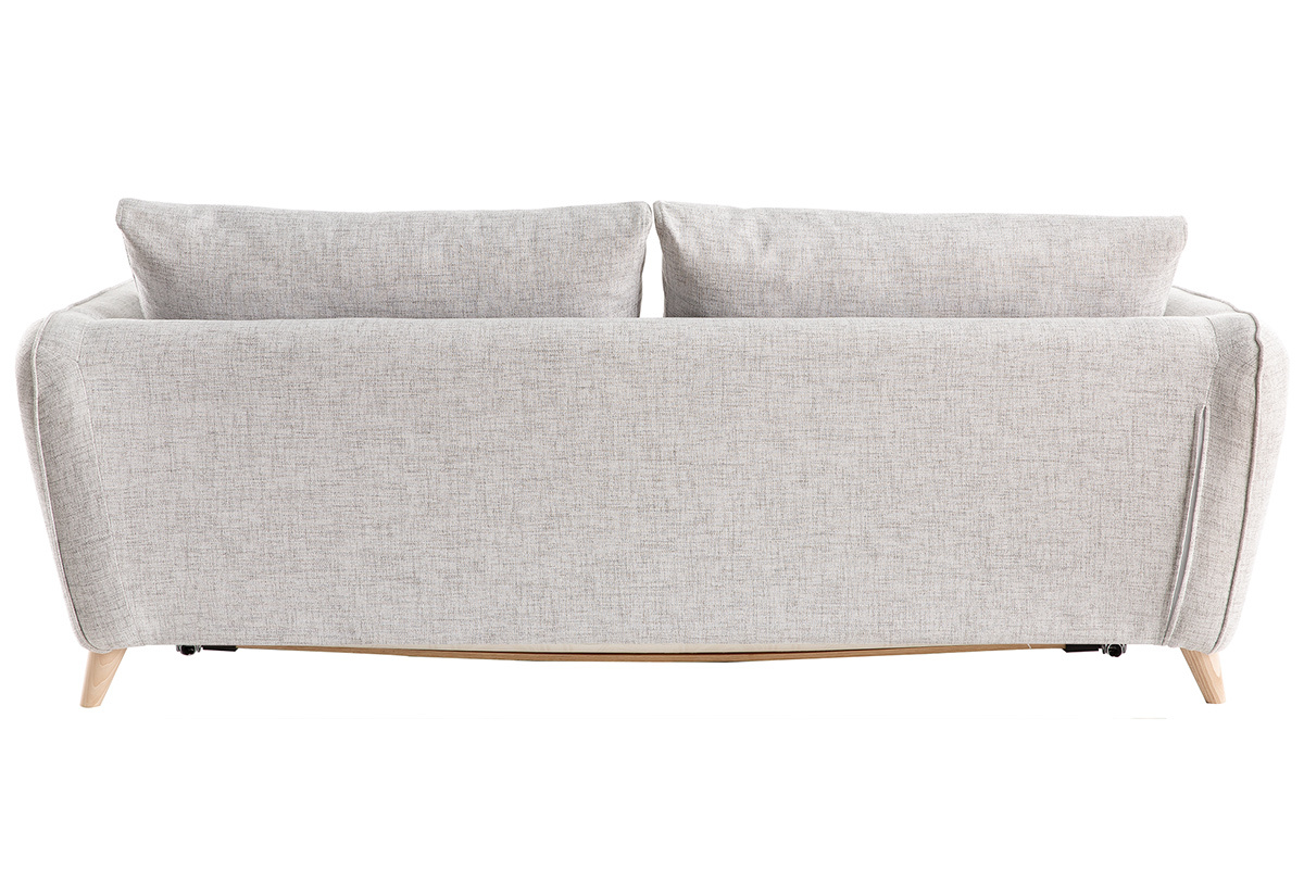 Canap� convertible scandinave 3 places en tissu gris clair chin� et bois clair avec matelas 10 cm CREEP