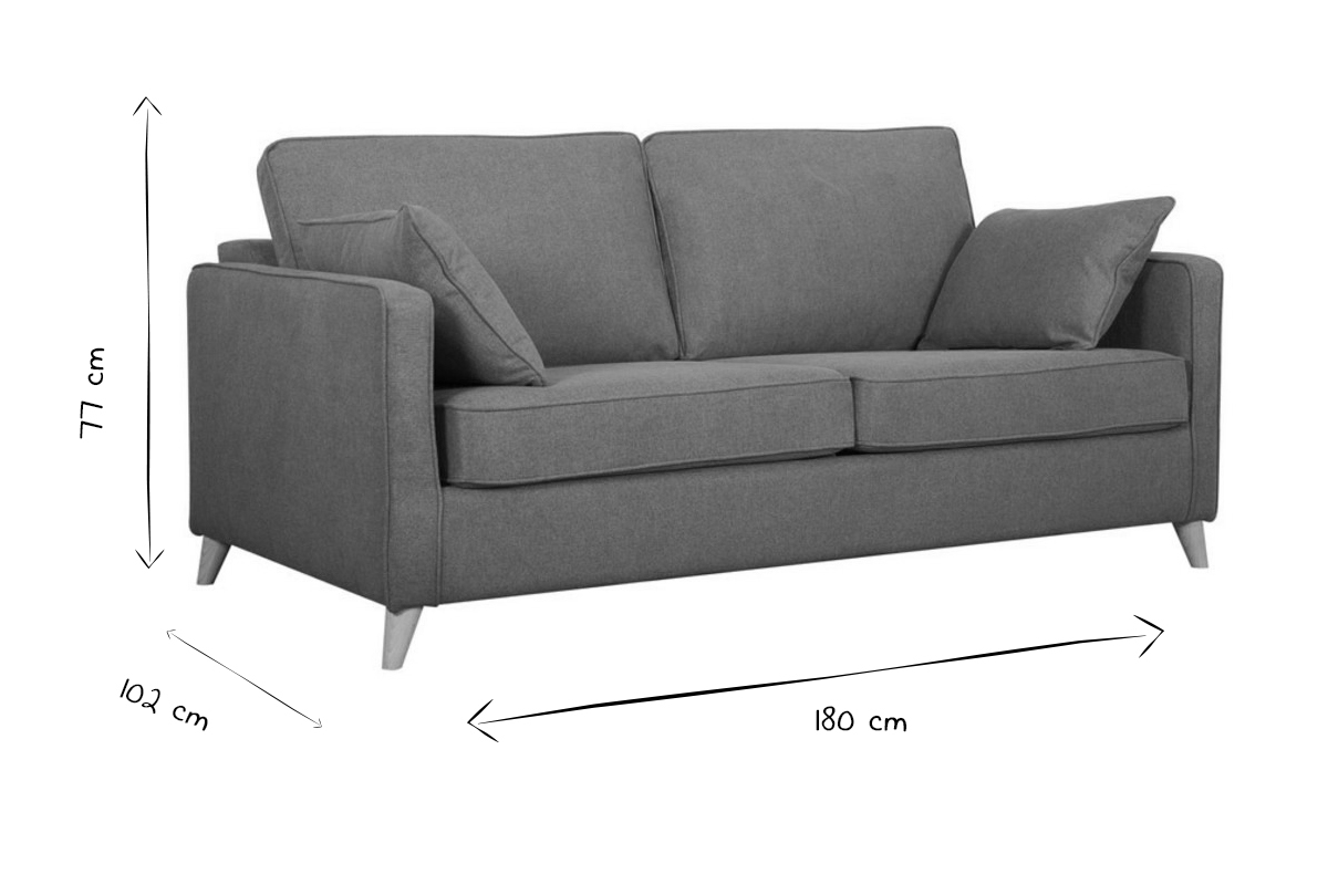 Canap� convertible scandinave 3 places en tissu gris clair et bois clair avec matelas 10 cm PAPEL