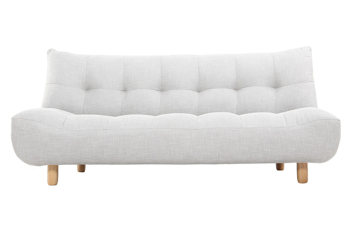 Canap� convertible scandinave 3 places en tissu gris clair et bois clair YUMI