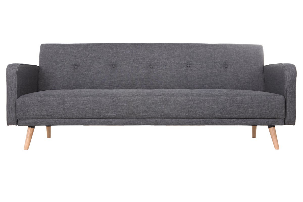 Canap� convertible scandinave 3 places en tissu gris fonc� et bois clair ULLA