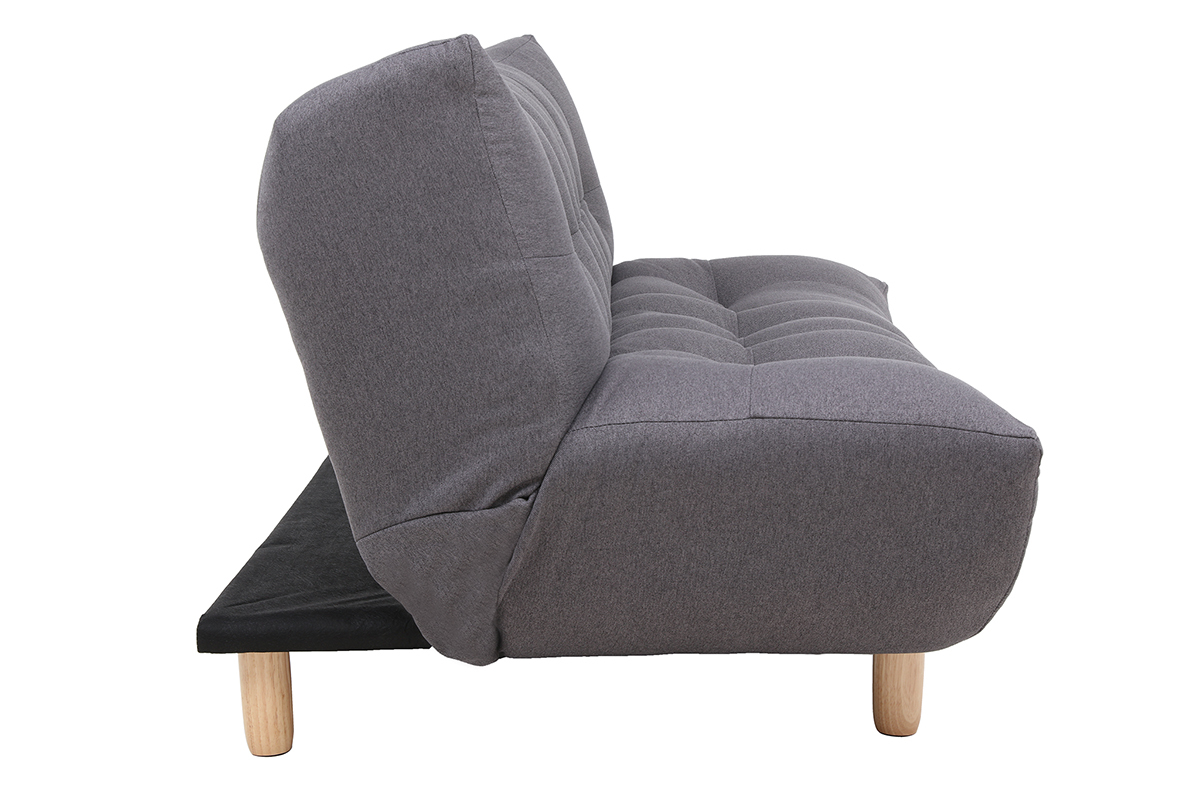 Canap� convertible YUMI gris fonc�, vue de profil, pieds en bois clair.