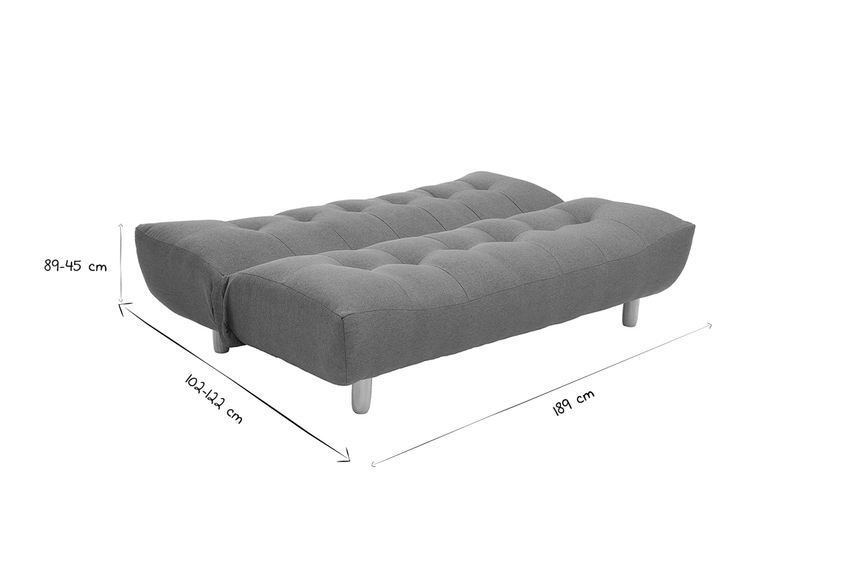 Dimensions du canap� convertible YUMI en noir et blanc, 89-45 x 102-142 x 189 cm.
