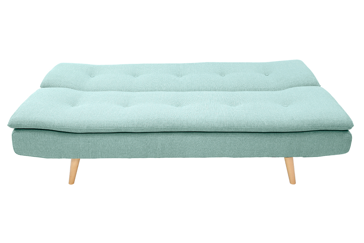 Canap� convertible scandinave 3 places en tissu vert lagon et bois clair SENSO