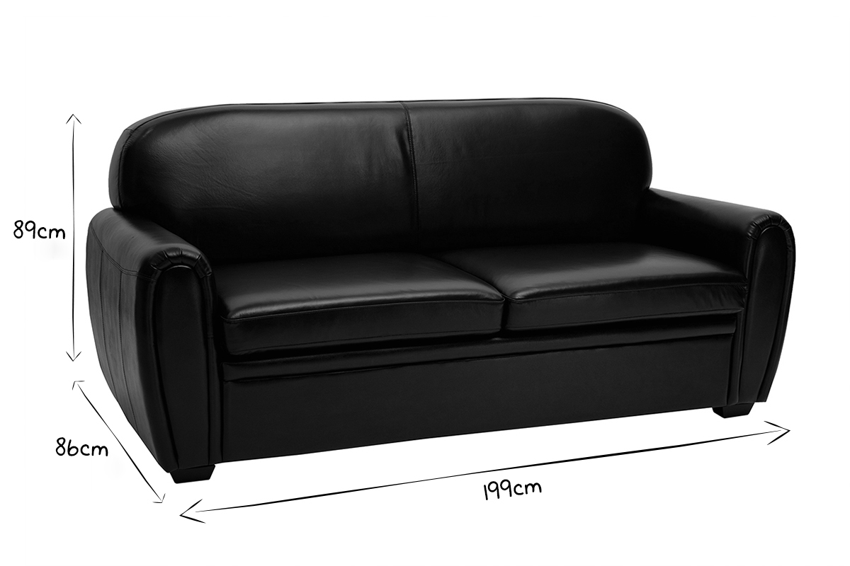 Canap� convertible vintage 3 places, dimensions L199 x P86 x H89 cm, en noir et blanc.