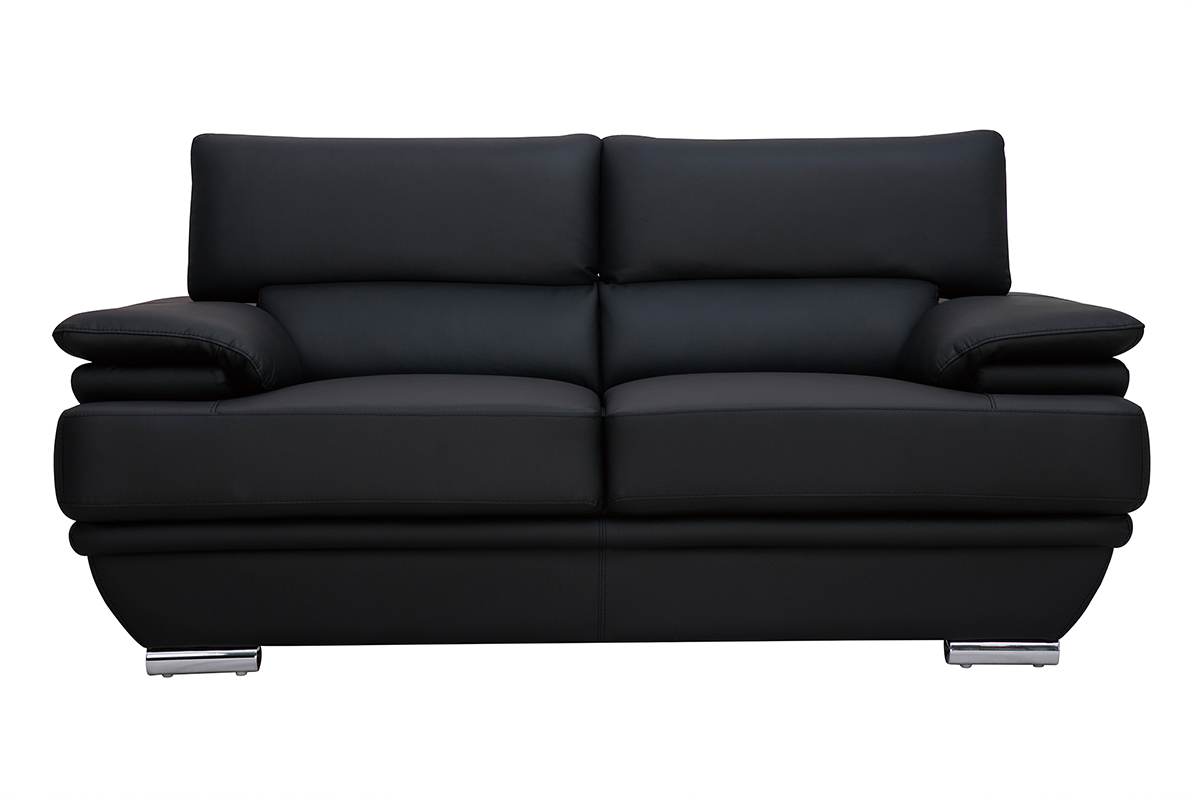 Canap� cuir noir et acier chrom� avec t�ti�res ajustables 2 places EWING