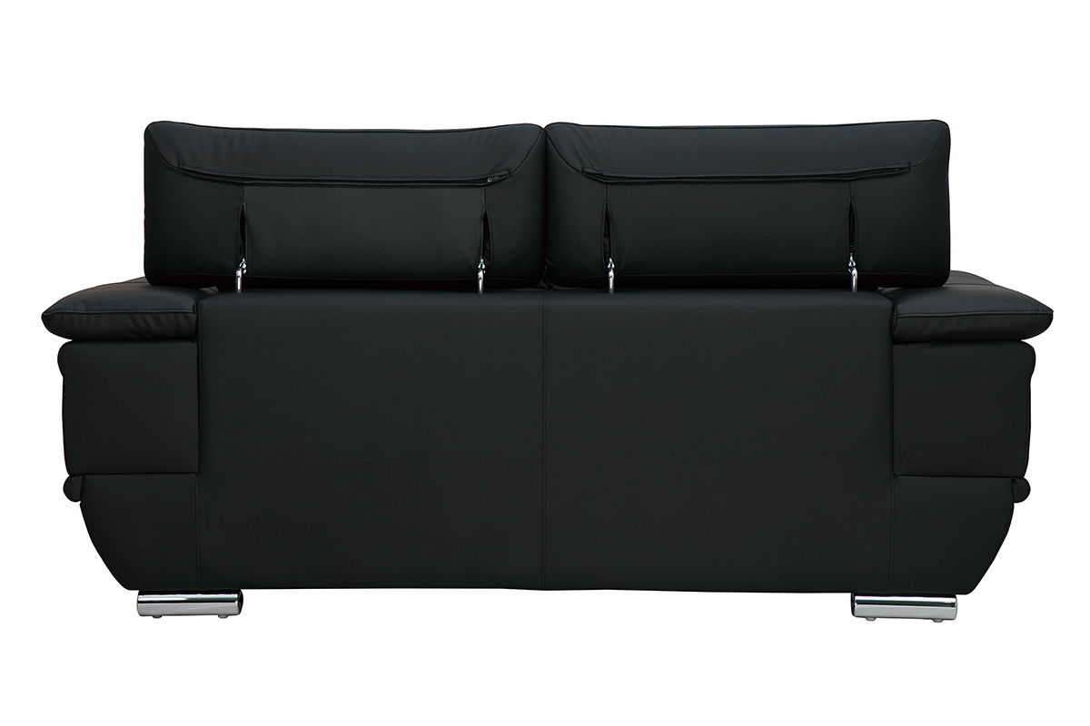 Canap� cuir noir et acier chrom� avec t�ti�res ajustables 2 places EWING